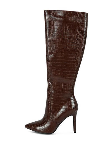 Indulgent High Heeled Croc Calf Boots