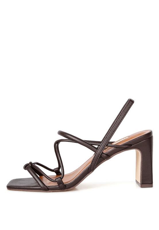 Two Strings Slingback Mid Heel Block Sandals