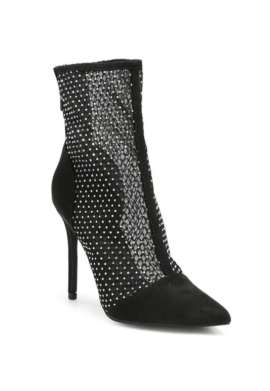 Jazz Rhinestone Embellished Mesh Stiletto Boots