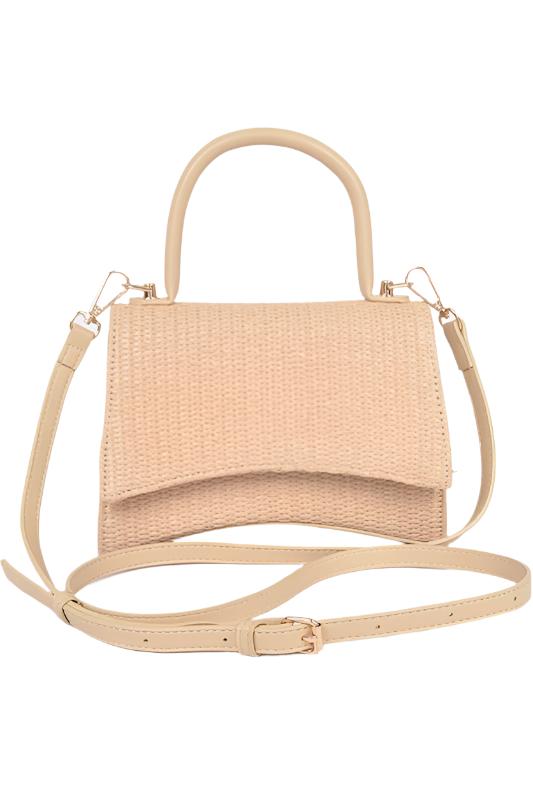 Faux Straw Top Handle Crossbody Swing Bag