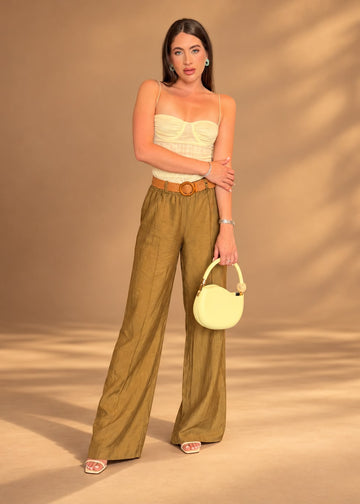 Olive Wide Leg Pants with Belt