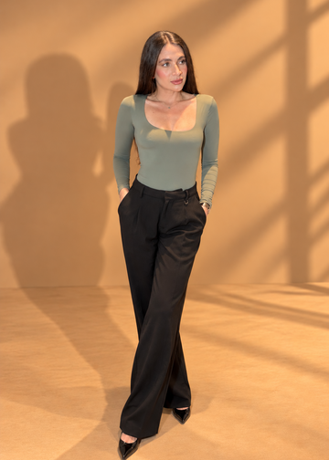 Olive Green Long Sleeve Bodysuit
