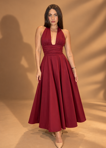 Burgundy Halter Midi Dress