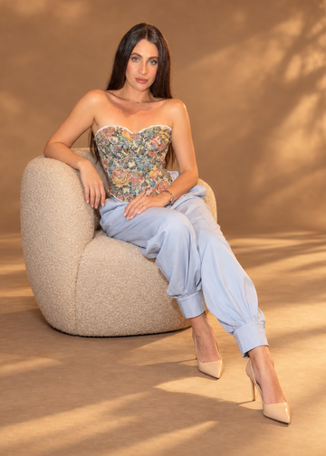 Floral Corset & Sky Blue Pants Set