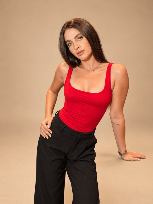 Square Neck Red Top - Butonii